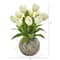 15" White Tulip Arrangement in Decorative Ceramic Vase